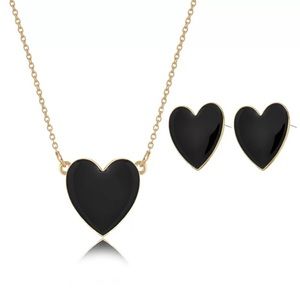 Necklace women Stainless Steel Gold Black Heart Pendant Necklace Earrings Set
